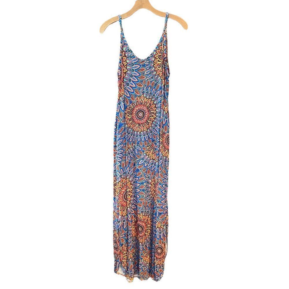 GRECERELLE Sz S NWT Blue Orange BALI Casual Maxi Beach Cover Up Relaxed Dress
